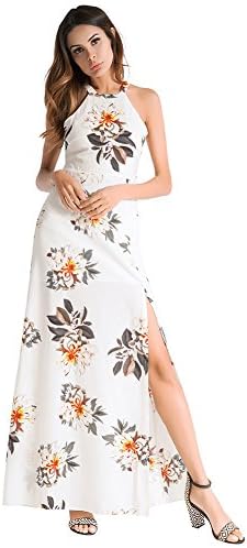 HXDYXGS Women's Sexy Split Floral Off-Shoulder Beach Party Maxi Dress (L, Bule)