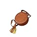 Produktbild SuperSU Frau rund lässig EIN-Schulter verstellbare geflochtene Quaste kleine runde Tasche Umhängetasche Mädchen Taschen Damen Schultertasche Leder Handtasche klein Damenhandtasche (Braun, 19cm)