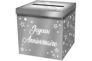 SHIMOMURA 1 Tirelire Urne Joyeux Anniversaire argentée métallisée 20 x 20 x 20cm REF/URNEM00A