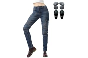 oFzimTo Motorradhose Damen, Motorrad Jeans Damen mit Protektoren, XXS-4XL Stretch Motorrad Hosen (Blue,L)