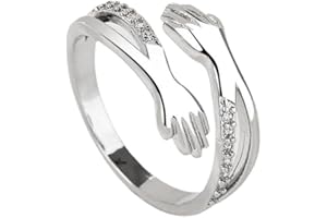 BCENOILUA Anillo Abrazo de Plata de Ley 925 para Mujer Anillos de Promesa Ajustables para Parejas Anillo de Abrazo Manos Abierto para Mujeres y Hombres Regalo Joyería Personalizada para Esposa Novia