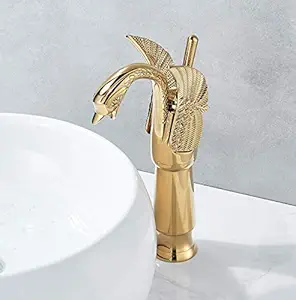 24x7 eMall Golden Swan Heavy Single Lever Basin Mixer Faucet Tap Hot and Cold 12 inch Height Gold Brass