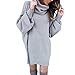 Produktbild kingko Damen Pullover Kleider Mini Kleid mit Tiefer Reißverschluss Winterkleider Strickkleider Langarm Mode Stricksweat Strickpullover Sweatkleid Hohem Kragen Feste Sweatshirt (M, Grau)