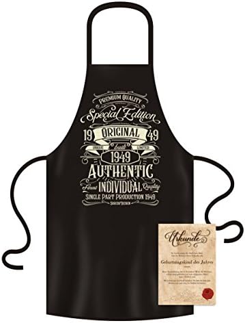 Soreso Design Birthday Gift Men 69: Barbecue Apron Special Edition 1949 Birthday::: Colour: black and Certificate