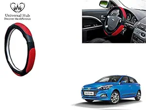 Universal Hub- Ring Type Car Steering Wheel Cover (Ultimate Black Red) for - i20 Elite 2018