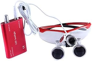 MIKE-DENTAL Loupes binoculaires portables en verre optique 3,5X-R avec lampe LED (rouge)