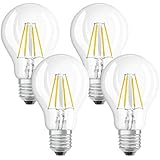 Osram LED Retrofit Classic A, in Kolbenform mit E27-Sockel, Nicht Dimmbar, Ersetzt 40 Watt, Filamentstil Klar, Warmweiß - 2700 Kelvin, im frustfreien 4er-Pack