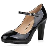  SCARPE VITA Damen Plateau Pumps Lack Spangenpumps High Heels Blockabsatz 160332 Schwarz Lack 38