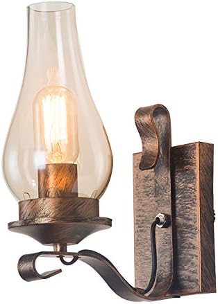 American Vintage Iron Wall Sconces Lights Old Oil Kerosene Wall Lamp Retro Antique Rustic Nordic Glass Lampshade Art Wall Lamp Classic Personality Industrial Lights for Loft Cellar Villa Garage Indoor Lighting
