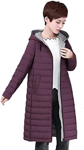 Women Lightweight Down Jacket Hooded Long Sleeve Zipper Drawstring Pocket Puffer Coats Warm Windproof Parkas . Wine Red . L