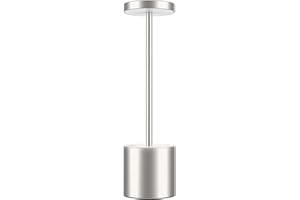 HYMZP Lámpara de Mesa Inalámbrica, Batería Recargable de 5000 mAh, 3 Niveles de Ajuste de Brillo, Lámpara de Mesilla de Noche de Metal, para Salón Dormitorio Oficina Estudio (Titanio)