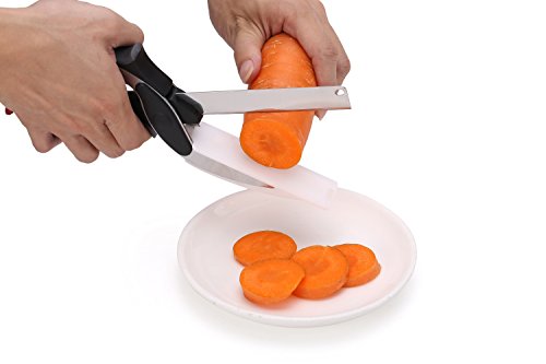 flintronic Gemüseschneider 2-in-1 Küchenschere und Küchenmesser mit Integriertem Schneidebrett Nahrungsmittelzerhacker