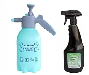 Altruist Heavy Duty Sprayer with 500ml Flat Spray Bottle (Blue, Black) Multipurpose Plastic Unbreakable Sanitizer Sprayer Pressure Pump for Home, Garden, Fertilizers (Combo of 2) Capacity 2.2 L