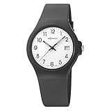 M WATCH Maxi Damen-/ Herren-Uhr, Weisses Zifferblatt mit Datumsanzeige, Schwarzes Silikonband, Swiss Made