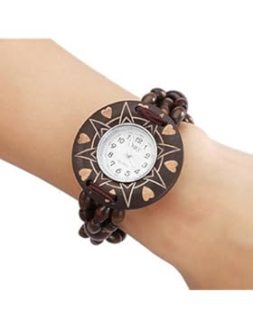 Fenkoo Frauen Holz Analog Quarz Armband Uhr (Brown)