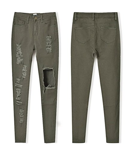iRachel Damen Jeanhose Skinny Röhrenjeans Bleistifthose Hose Dünn Ripped Loch Bleistift Hose - 4