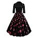 Produktbild Luckycat Damen Quadratischer Kragen Roter Lippendruck Farbblock Drapierte Feiertags Partei Weinlese Kleid Abendkleider Partykleider Blusenkleid Mode 2018