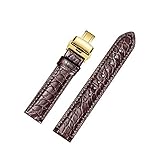 Alligator Leder Runde Muster Ersatz Uhrenarmbänder mit Deployment Gold Buckle (19mm, Braun)