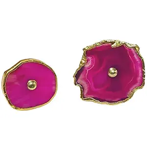 Decokrafts Natural Agate Stone Electroplated Wardrobe knobs Drawer Pulls, 2 Inches (Fuchsia) - Pack of 2 (Fuchsia)