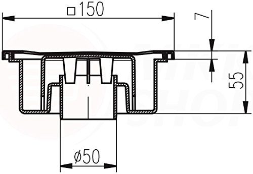 Senkrechter Bodenablauf edelstahl Duschablauf 150 x 150 mm DN 50/55 Badablauf Sperrwasser Siphon 50 – 55 l/min Belastung bis K3-300 kg - 3