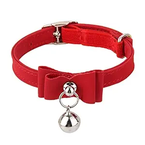 Genesis Pack of 1pc 29cms Velvet Adjustable Pet Collar for Kitten Cat & Puppy Safety Bell Buckle Neck Velvet Strap Red