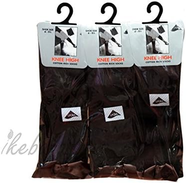 Bow Knee High 3 pairs School Girls &amp; Kids Plain Long Length Cotton Stretch With all size &amp; colour (Set of 3 pairs) (UK 12-3.5 (EU 30-35.5), Brown)