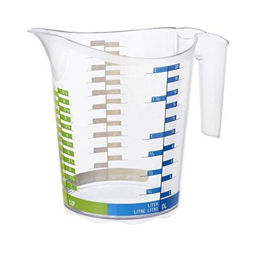 Rotho 1750810379 Mess-Behälter DOMINO aus Kunststoff SAN, Messbecher in transparent mit farbiger Skala, BPA- und schadstofffrei, Inhalt 2 Liter, ca. 22,1 x 15,4 x 19,3 cm
