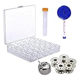 Juego de bobinas para máquina de coser, 25 piezas de bobinas de máquina de coser con 1 caja de almacenamiento de plástico, 1 cinta métrica, 1 bobina de acero y 5 bobinas de acero inoxidable, pueden proteger las bobinas de caer; conveniente para que usted pueda reservar y transportar.