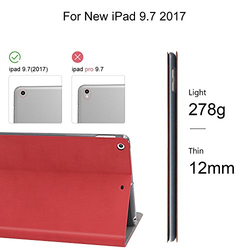 Neues iPad 2017 Hülle, AUAUA iPad 9.7 PU Leder Tasche Schutzhülle mit Auto aufwachen / Schlaf Funktion + Clear Schutzfolie(Geschenk) für Apple Neues iPad 9,7 2017 Zoll Apple Tablet - 3