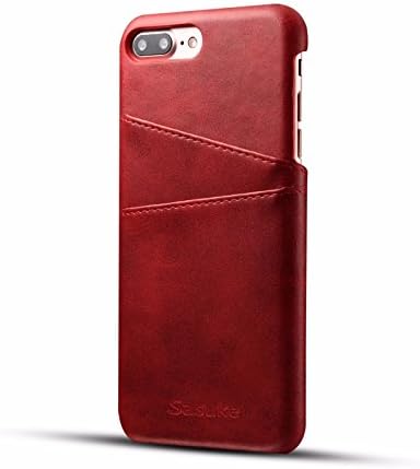 Leather Cover Case For iPhone 7/7Plus, Premium PU Leather Case with Business Credit Card Slot Holder, - Ultra Slim Professional Executive Snap On Cover with 2 Card Holder Slots (iphone7 plus case, Red)