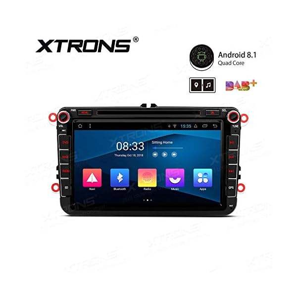 XTRONS 8" Autoradio mit Touch Screen Android 8.1 Quad Core Multimedia Player Autostereo 4G Full RCA Ausgang Bluetooth Auto Musik Streaming 16GB ROM DAB & OBD2 FÜR Volkswagen SEAT Skoda