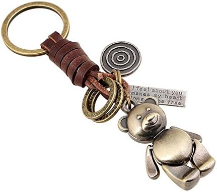 Xiaopangzi Fashion Cute Animal Owl Key Chains Punk Giraffes Butterfly Key Ring Elephant Skull Keychain Leather Jewelry (Bear)