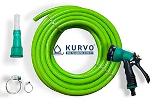Kurvo Garden Water Pipe/Garden Outdoors Pipes with Sprayer Nozzle/Hose Connector Long Flexible Pipe for Watering Home Garden, Car Washing, Floor Cleaning & Pet Bathing (Set of 4) (5 Meters)