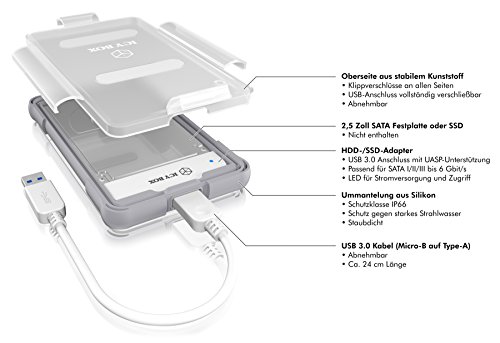Icy Box IB-275U3 Externes Gehäuse mit USB 3.0 für 2,5 Zoll HDD & SSD, wasserdicht, staubdicht, IP66-Schutzklasse, werkzeuglos, UASP, grau - 4