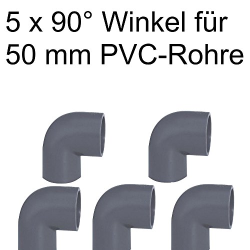 Original EXCOLO PVC Rohr und Rohrverbinder Ø 50 mm Winkel Kniestück Muffen T-Stück Kappen Fittings (5 x Winkel 90 °)
