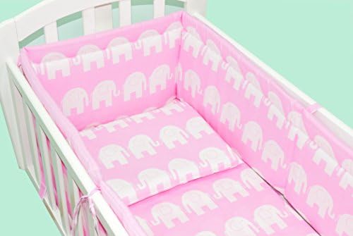 6pcs BABY SWINGING/ROCKING CRIB/CRADLE BEDDING SET/ALL ROUND BUMPER 100% COTTON (Pink Elephants)