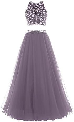 Baijinbai Women's Two Pieces Beaded Long Bridesmaid Evening Dresses Prom Gowns Gray UK06