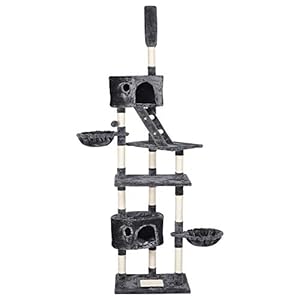 Yaheetech Árbol para Gatos Rascador Escalera 228-255 cm Altura Ajustable Centro de Juego para Gatos Gris