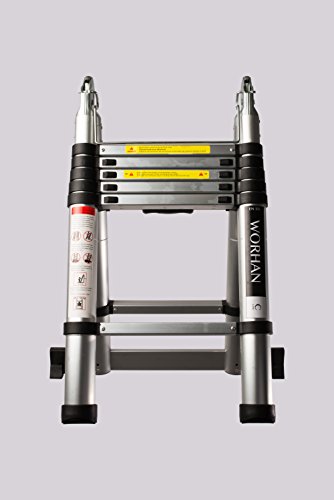 WORHAN® 3.8m TELESKOPLEITER 2 in 1 ANLEGELEITER KLAPPLEITER ALU TELESKOP LEITER MULTIFUNKTTIONS LEITER 380cm K3.8 (……3.8m C-Line) - 2