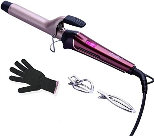 Curling Iron Tourmaline Ceramic 1 Inch Curling Wand with LCD Digital Display and Heat Resistant Glove
