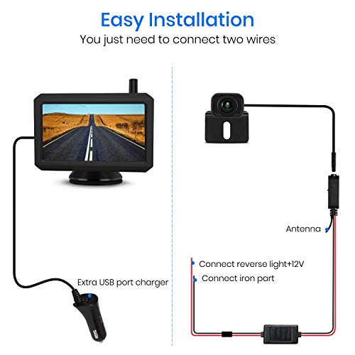 AUTO-VOX W7 Kabellos Digital Rückfahrkamera Set mit 12.7cm LCD-Monitor mit Antenne, eingebautem Funksender, Wireless Einparkhilfe,Wasserdicht IP68-Backup-AutoKamera, Nachtsicht für SUV,Van,KfZ - 7