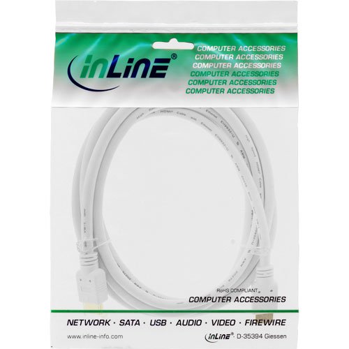 InLine High Speed Premium Stecker auf Stecker HDMI Kabel mit Ethernet (2,5 m) weiß/gold - 2