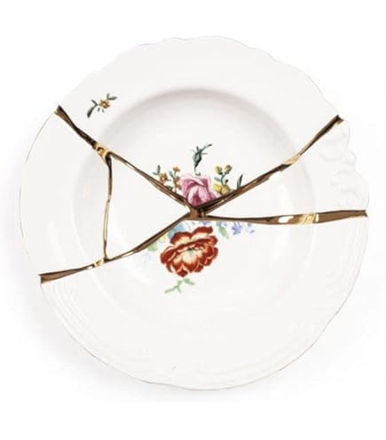 Piatto Piano Seletti Kintsugi - Porcellana Con Decorazione In Oro 24 Carati, Design Marcantonio