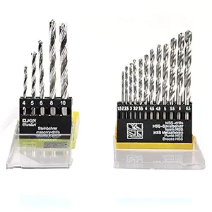 Drill Bit BTS-887 Set of 13 for Wood, Malleable Iron, Aluminium, Plastic and Masonry with Set of 5 Pieces for Concrete and Brick Wall Drilling