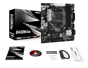 ASRock B450M/ac (Wi-Fi) Motherboard (AMD Socket AM4 Series CPU/Max 64GB DDR4 3200MHz Memory)