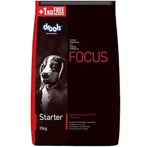 Drools Focus Starter Super Premium Dry Dog Food, Chicken, 15kg (+1kg Extra Free Inside)