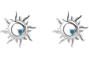 IMINI Piccoli orecchini a lobo a forma di sole, in argento Sterling 925, per bambine e ragazze, minimalista, con cristalli blu, zirconia cubica, gioielli e orecchini sensibili, Argento sterling