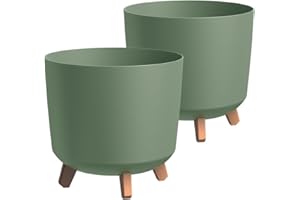 Tymar Macetero grande con patas, maceta grande, maceta grande, maceta mate, maceta para exterior e interior (2 paquetes), color verde, altura 28,5 cm/diámetro 30 cm
