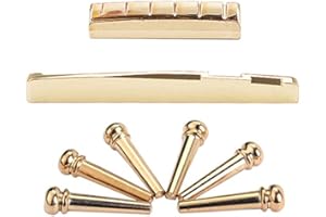 Alnicov 6 pezzi di perni per ponte in ottone dorato con set di dadi per sella per ponte per chitarra per sostituzione di chitarra acustica a 6 corde