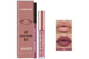 CXLEYII Lip Gloss Lip Liner Combo Set, rossetto liquido, smalto opaco per labbra, lucidalabbra antiaderente, matita professionale per il trucco delle labbra (02#)
